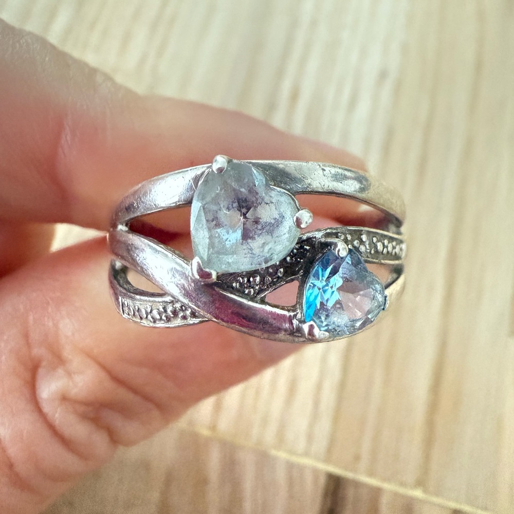 925 Sterling silver blue heart ring size 8.5